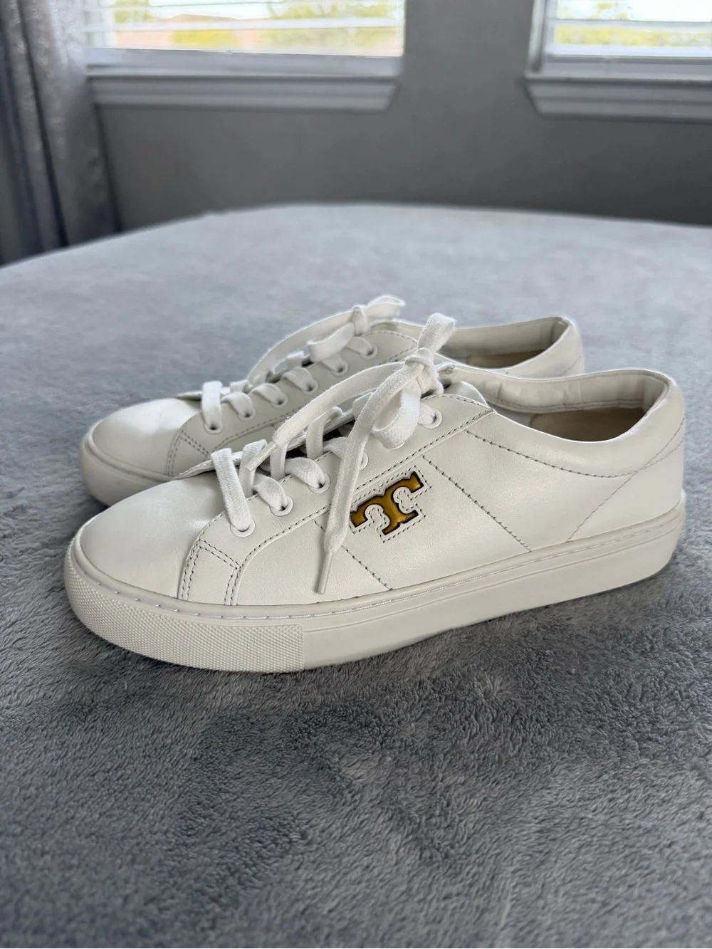 Tory Burch White Leather Sneakers with Gold Logo